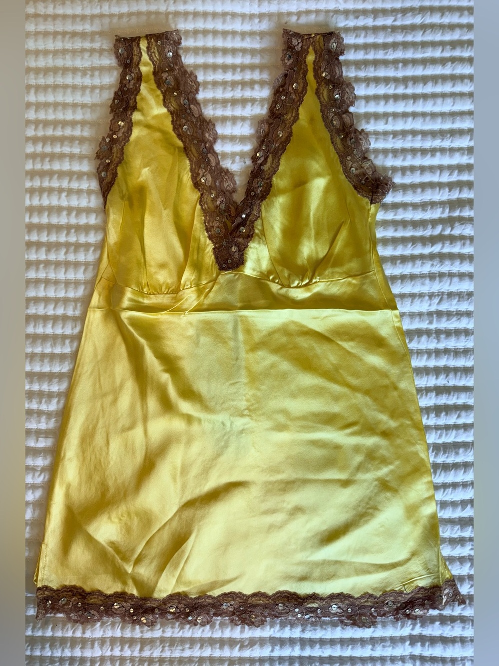 Vintage Gold Hawk 100% Silk Beaded Lace Camisole Sunshine Yellow Medium NWT